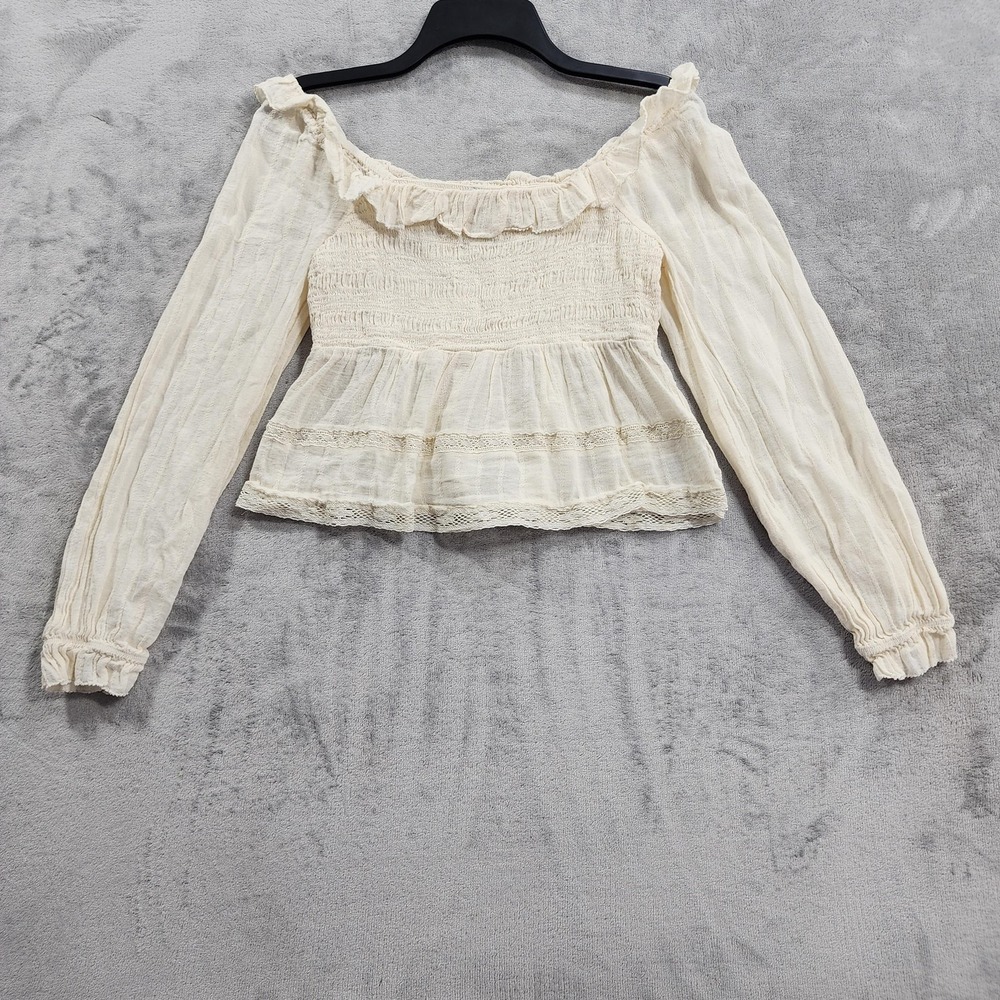 American Eagle Outfitters Top Womens S White Off Shoulder Ruffle Peplum Cropped